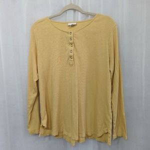 J Jill Rib Knit Henley Womens Large Yellow Long Sleeve Top